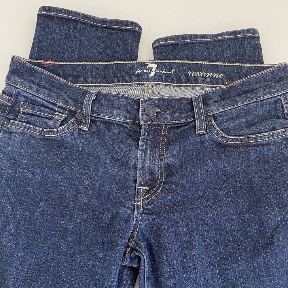 7 For All Mankind Women's Jeans Blue 29 x32  Roxanne Slim Low Rise Stretch Denim